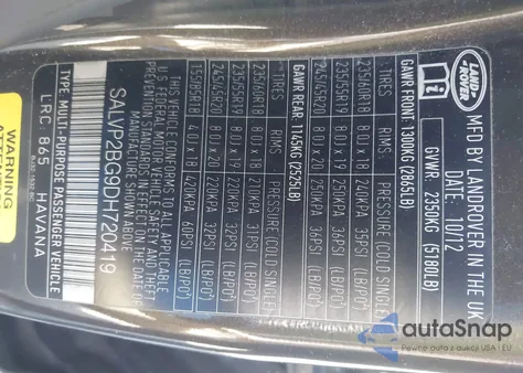 2013 Land Rover Range Rover Evoque Pure z USA, uszkodzony, nr VIN SALVP2BG9DH720419